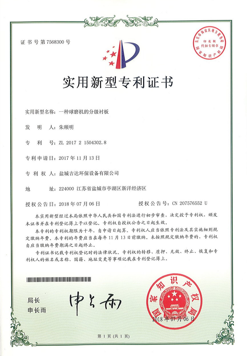 A graded lining plate for a ball mill